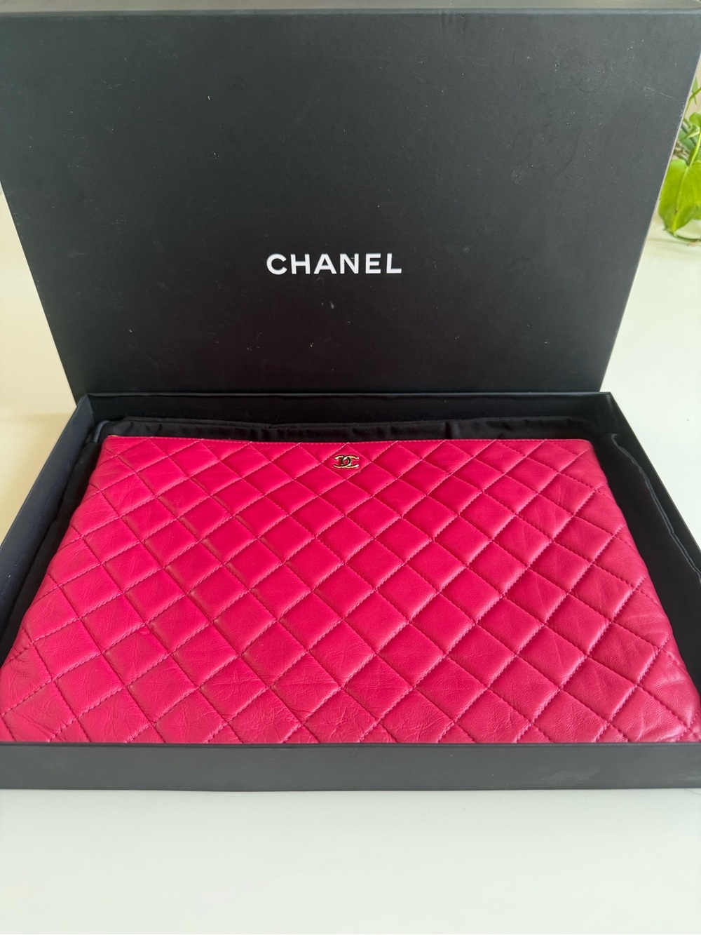 Chanel Pink Quilted Lambskin Clutch